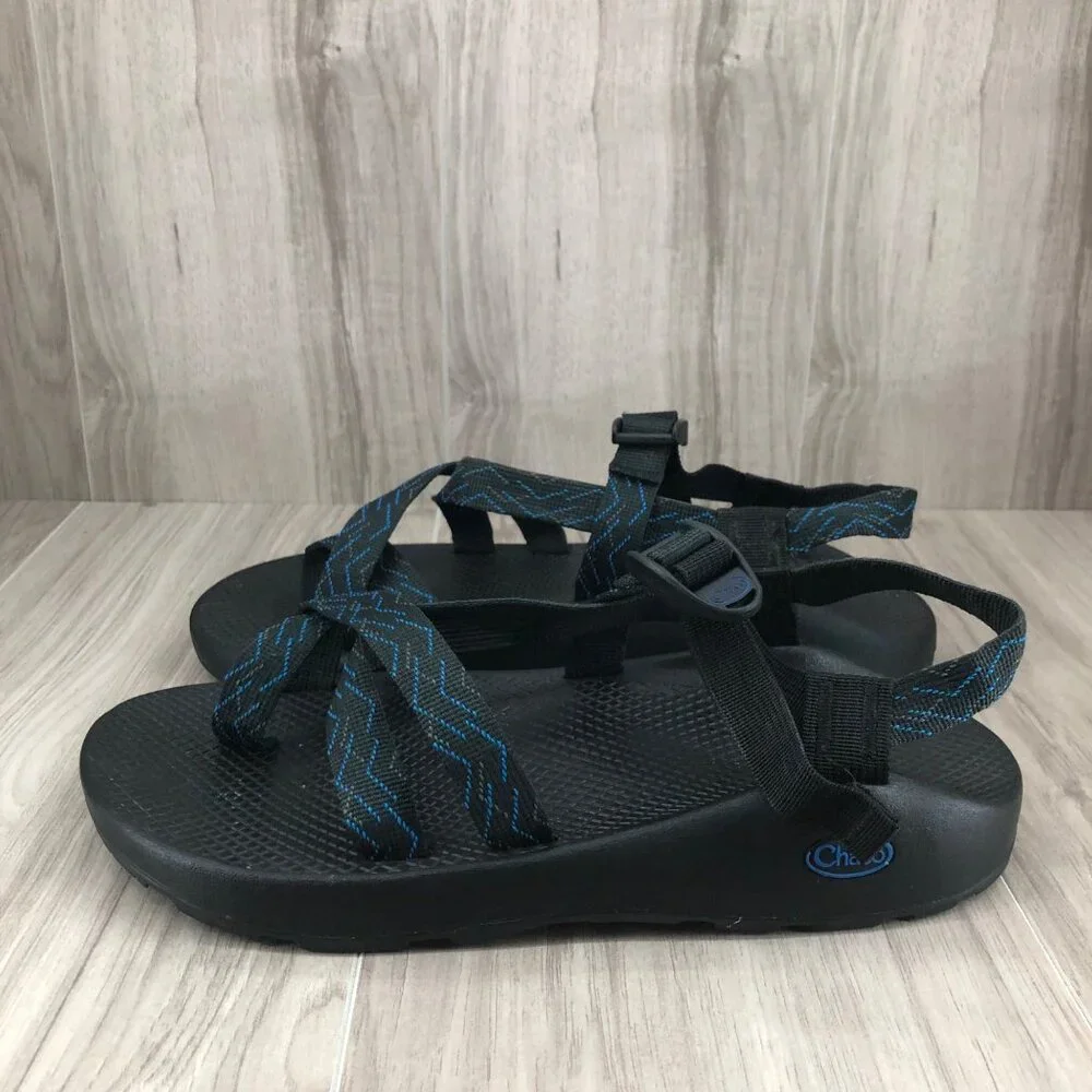 Chaco Sandals Mens 11 Black Blue Nylon Webbing Outdoor Waterproof Shoes